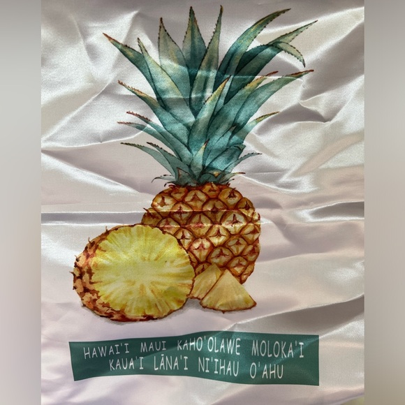 NEW Sliced Pineapple & Hawaiian Islands Satin Rope Drawstring Backpack Bag - Picture 4 of 7